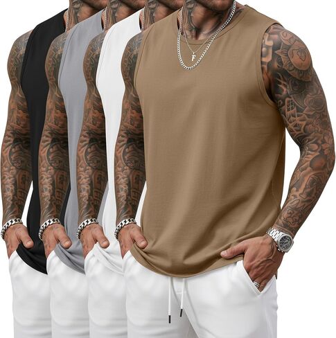 أغسطس Alley 4 Pack رجالية كبيرة وطويلة القامة تانك القمم تجريب أكمام العضلات قمصان الصالة الرياضية طاقم الرقبة حجم كبير تيز L-5XL in Kuwait