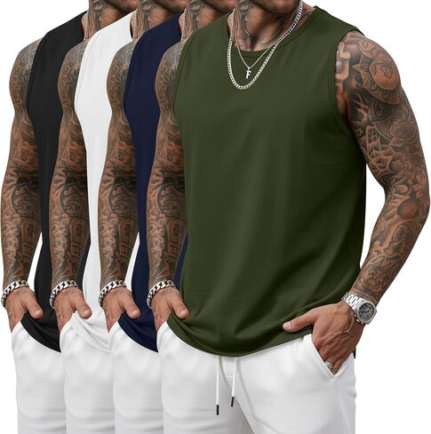 أغسطس Alley 4 Pack رجالية كبيرة وطويلة القامة تانك القمم تجريب أكمام العضلات قمصان الصالة الرياضية طاقم الرقبة حجم كبير تيز L-5XL in Kuwait