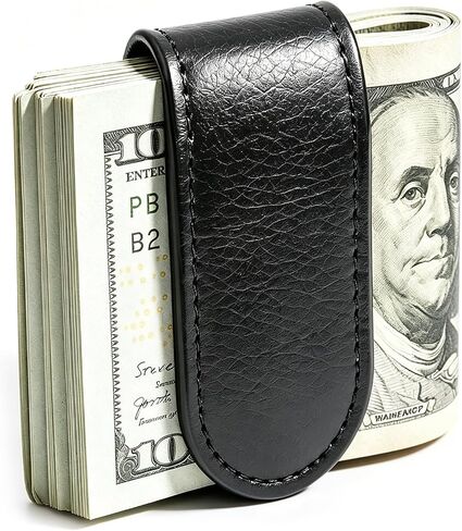 Slim Magnetic Money Clip for Men, Genuine Leather Business Card Holder, Minimalist Pocket Cash Wallet for Travel, Work & Everyday Carry, Black - Ideal Gift for Men in Saudi Arabia