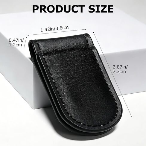 Slim Magnetic Money Clip for Men, Genuine Leather Business Card Holder, Minimalist Pocket Cash Wallet for Travel, Work & Everyday Carry, Black - Ideal Gift for Men in Saudi Arabia