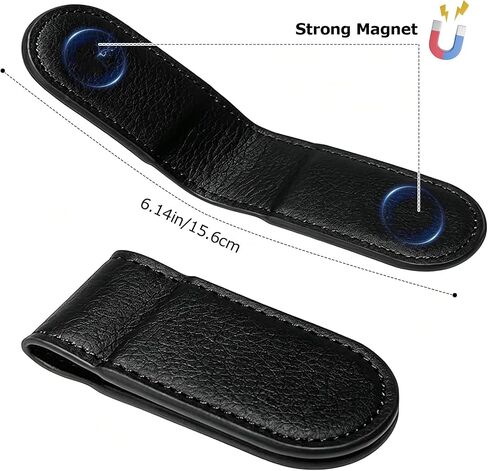Slim Magnetic Money Clip for Men, Genuine Leather Business Card Holder, Minimalist Pocket Cash Wallet for Travel, Work & Everyday Carry, Black - Ideal Gift for Men in Saudi Arabia