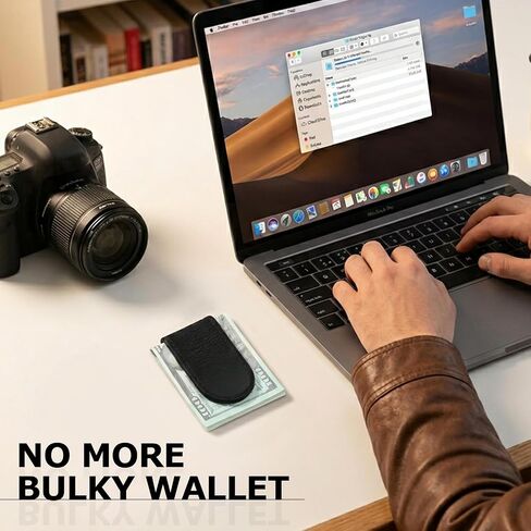 Slim Magnetic Money Clip for Men, Genuine Leather Business Card Holder, Minimalist Pocket Cash Wallet for Travel, Work & Everyday Carry, Black - Ideal Gift for Men in Saudi Arabia