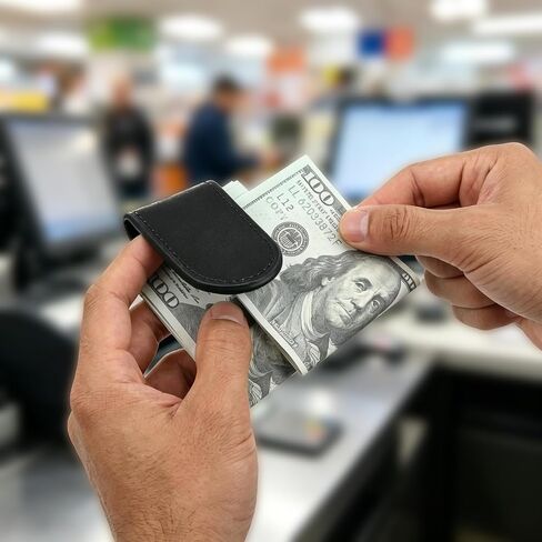 Slim Magnetic Money Clip for Men, Genuine Leather Business Card Holder, Minimalist Pocket Cash Wallet for Travel, Work & Everyday Carry, Black - Ideal Gift for Men in Saudi Arabia