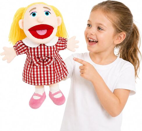 Family Hand Puppets for Kids - 16 Inch Soft Plush Boy Puppet with Movable Mouth, Interactive Pretend Role-Play for Storytelling & Teaching, Classroom, Preschool Toddlers, Birthday Gifts in Saudi Arabia