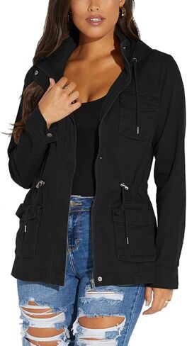 SheKiss Womens Camouflage Shacket Jacket Coats Fashion Fall Long Sleeve Zipper Canvas Camo Jackets with Pockets in Kuwait
