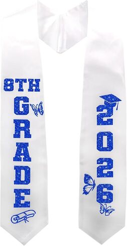 GraduationMall التخرج من الصف الثامن سرق فئة 2026 وشاح التخرج للأطفال مع هدية تخرج من الحروف اللامعة للأطفال بطول 60 بوصة in Kuwait