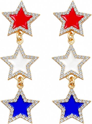 4th of July Earrings for Women,Independence Day Earrings Memorial Day Stud,Patriotic Dangle Earring Red White and Blue in Kuwait