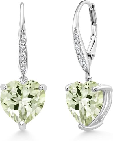 Gem Stone King Leverback Dangle Drop Heart Earrings For Women | 925 Sterling Silver | 10MM Heart Shape Gemstone Birthstone and White Lab Grown Diamond | Fine Jewelry Gifts for Her Mom Wife in Kuwait
