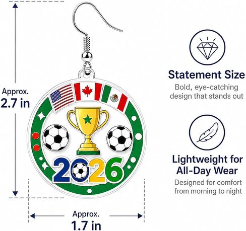 Worlds Cup Earrings 2026 Merchandise Acrylic Soccer Earrings for Women Soccer Mom Essentials Shirt Accessories Lightweight Sports Fans Game Day Outfits in Kuwait