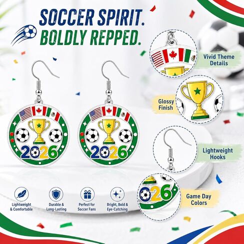 Worlds Cup Earrings 2026 Merchandise Acrylic Soccer Earrings for Women Soccer Mom Essentials Shirt Accessories Lightweight Sports Fans Game Day Outfits in Kuwait