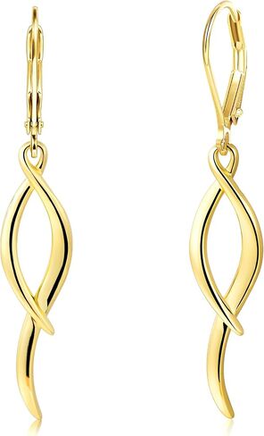 ALEXCRAFT Twisted Silver Dangle Earrings, Hypoallergenic Elegant Lightweight 14k Gold Plated Long Brushed Twisted Tassel Dangling Drop Leverback Earrings for Women Trendy Statement Jewelry in Box in Kuwait