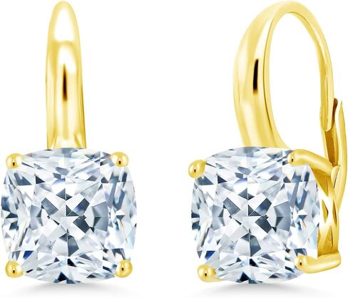 Gem Stone King 4-6 Cttw Gemstone Birthstone Leverback Dangle Earrings for Women | 18K Yellow Gold Plated Silver | 8MM Cushion Birthstone | Jewelry for Her Mom Wife in Kuwait