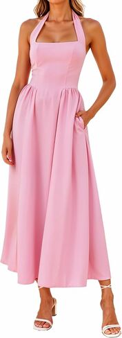 Wedding Guest Bridal Shower Dresses - Flowy Midi Casual Dress for Cocktail Garden - Graduation Halter Dress in Saudi Arabia