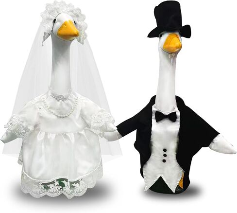 2 Sets Porch Goose Wedding Outfit for 23'' Goose, Goose Couple Bride Groom Tuxedo Suit, Wedding Decor Gift for Couples Bridal Shower Party in Saudi Arabia