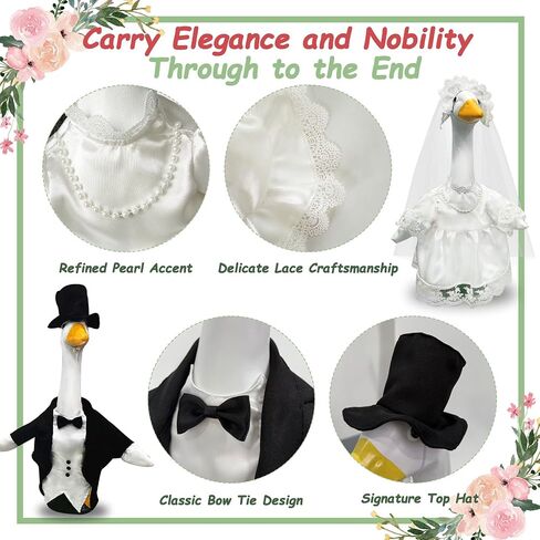 2 Sets Porch Goose Wedding Outfit for 23'' Goose, Goose Couple Bride Groom Tuxedo Suit, Wedding Decor Gift for Couples Bridal Shower Party in Saudi Arabia