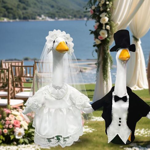 2 Sets Porch Goose Wedding Outfit for 23'' Goose, Goose Couple Bride Groom Tuxedo Suit, Wedding Decor Gift for Couples Bridal Shower Party in Saudi Arabia