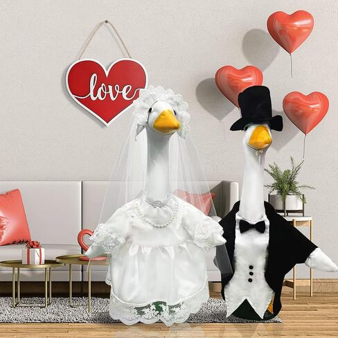 2 Sets Porch Goose Wedding Outfit for 23'' Goose, Goose Couple Bride Groom Tuxedo Suit, Wedding Decor Gift for Couples Bridal Shower Party in Saudi Arabia