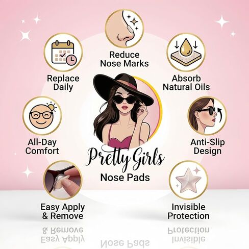 واقيات مكياج بريتي جيرلز للنظارات - وسادات أنف رفيعة للغاية وغير مرئية ومضادة للانزلاق، وسادة ممتصة للزيت، تقلل اللطخات وعلامات الضغط، مقاس مخصص، 128 قطعة (64 زوجًا) in Kuwait