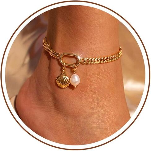 Robaice Ankle Bracelets for Women, Waterproof 14K Gold Plated Anklet Non Tarnish，Chunky Cuban Link Chain Anklets Adjustable Trendy Summer Beach Jewelry Gifts for Women in Kuwait
