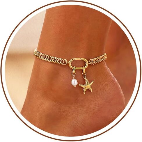 Robaice Ankle Bracelets for Women, Waterproof 14K Gold Plated Anklet Non Tarnish，Chunky Cuban Link Chain Anklets Adjustable Trendy Summer Beach Jewelry Gifts for Women in Kuwait