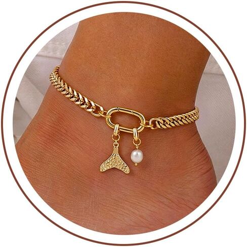 Robaice Ankle Bracelets for Women, Waterproof 14K Gold Plated Anklet Non Tarnish，Chunky Cuban Link Chain Anklets Adjustable Trendy Summer Beach Jewelry Gifts for Women in Kuwait
