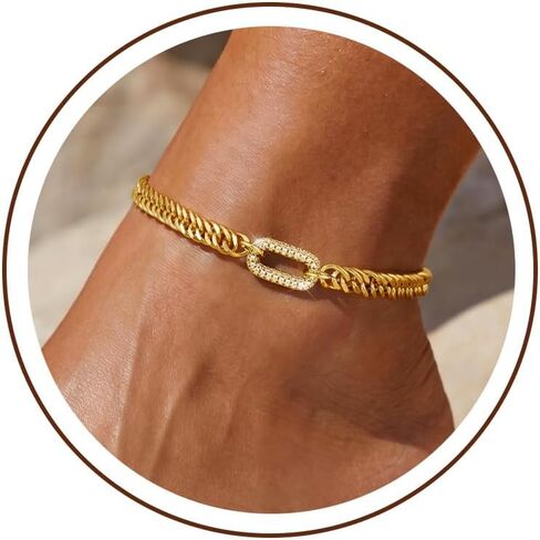 Robaice Ankle Bracelets for Women, Waterproof 14K Gold Plated Anklet Non Tarnish，Chunky Cuban Link Chain Anklets Adjustable Trendy Summer Beach Jewelry Gifts for Women in Kuwait