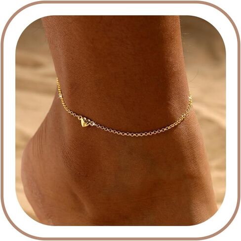 Anklets for Women, Gold Anklets for Women Waterproof, 14K Gold Plated Ankle Bracelets Beach Jewelry, Trendy Summer Anklet with Link Chain, Cross, Heart, Bead in Kuwait