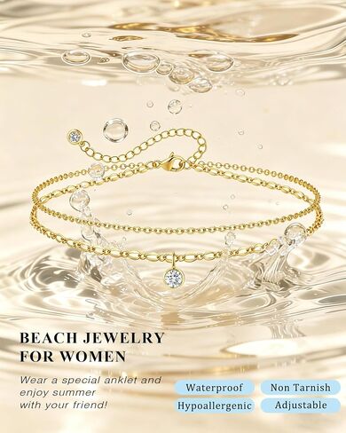 ZHESHY Ankle Bracelets for Women Gold Anklets with Birthstone 14K Gold Plated Dainty Layered Anklets Waterproof Non Tarnish Chain Anklet Bracelets Summer Beach Jewelry Birthday Gifts in Saudi Arabia