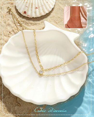 ZHESHY Ankle Bracelets for Women Gold Anklets with Birthstone 14K Gold Plated Dainty Layered Anklets Waterproof Non Tarnish Chain Anklet Bracelets Summer Beach Jewelry Birthday Gifts in Saudi Arabia