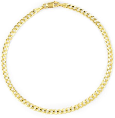 Nuragold 14k Real Yellow Gold Solid Cuban Curb Link 2.5mm Chain Bracelet or Anklet (7"-9") Italian Jewelry for Men & Women in Kuwait