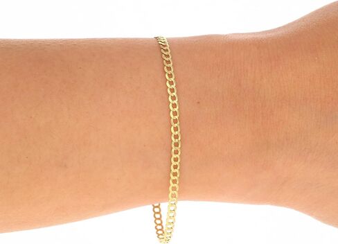 Nuragold 14k Real Yellow Gold Solid Cuban Curb Link 2.5mm Chain Bracelet or Anklet (7"-9") Italian Jewelry for Men & Women in Kuwait