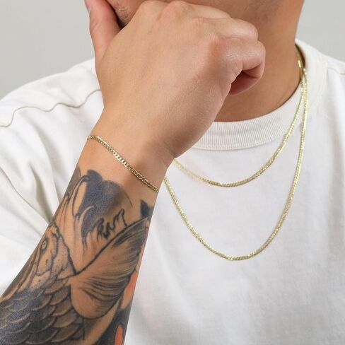 Nuragold 14k Real Yellow Gold Solid Cuban Curb Link 2.5mm Chain Bracelet or Anklet (7"-9") Italian Jewelry for Men & Women in Kuwait