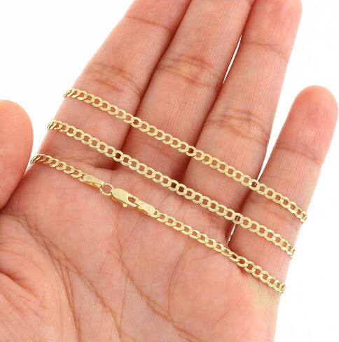 Nuragold 14k Real Yellow Gold Solid Cuban Curb Link 2.5mm Chain Bracelet or Anklet (7"-9") Italian Jewelry for Men & Women in Kuwait