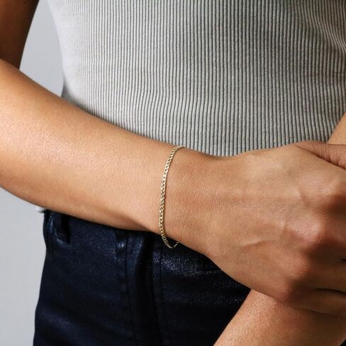 Nuragold 14k Real Yellow Gold Solid Cuban Curb Link 2.5mm Chain Bracelet or Anklet (7"-9") Italian Jewelry for Men & Women in Kuwait