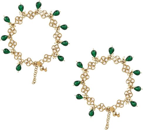 I Jewels مجوهرات الزفاف الهندي بوليوود مطلية بالذهب قابلة للتعديل ولؤلؤ كوندان بايال للنساء in Kuwait