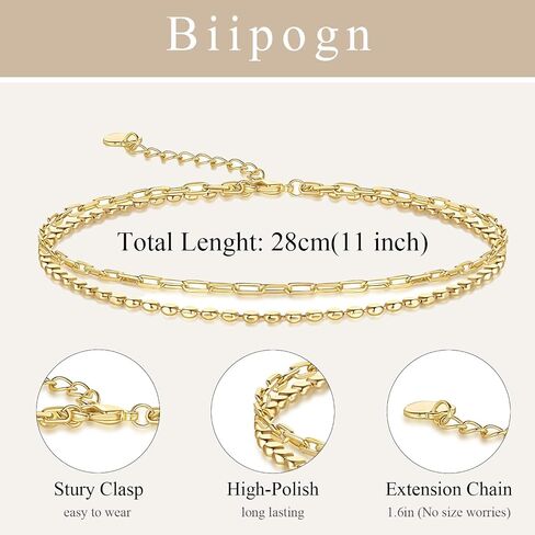 Anklets for Women Gold Ankle Bracelets for Women 14K Gold Anklets for Womens Figaro Chain and Round Rice Bead Chain Layered Anklets for Womens Ankle Bracelets 24+4cm in Kuwait