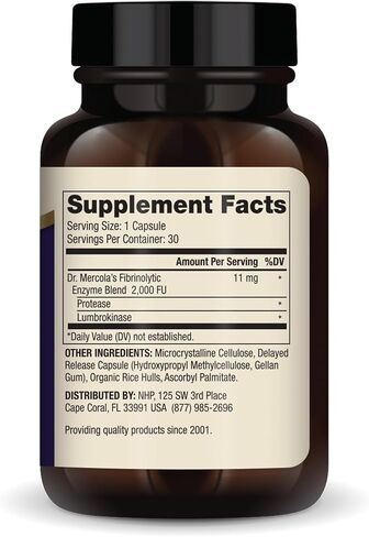 Dr. Mercola Lumbrokinase Enzymes - Delayed Release Formula - Dietary Supplement for Cardiovascular & Energy Support - Non-GMO, Gluten-Free & Soy-Free - 30 Capsules (30 Servings) in Kuwait