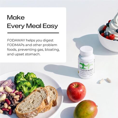 FODAWAY, FODMAP Digestive Enzymes for Bloating, Gas, & Diarrhea Fast Relief, with Xylose Isomerase, Fructan Hydrolase, Alpha-Galactosidase, & Lactase, Advanced Digestive Support, 60 Count in Kuwait
