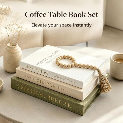 Decorative Books Set of 3 Stackable Linen Faux Book Boxes with Hidden Storage for Coffee Table, Bookshelf, Mantel, Office and Entryway Decor Including Wooden Beads Boho Tassel in Saudi Arabia