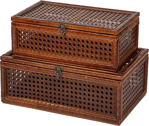 Set of 2 handmade large rattan box with lid,natural color decorative box,rattan boxes for home decoration.They can hold most household items such as jewelry, cosmetics, small items, etc. in Saudi Arabia