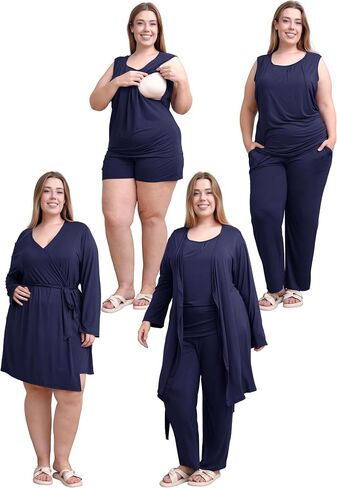 Rnxrbb 4 PCS Hospital&Home Nursing Pajamas Robe Set for Postpartum Pajama Maternity Breastfeeding Pj Birth Lounge Clothes in Kuwait