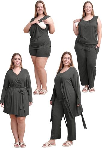Rnxrbb 4 PCS Hospital&Home Nursing Pajamas Robe Set for Postpartum Pajama Maternity Breastfeeding Pj Birth Lounge Clothes in Kuwait