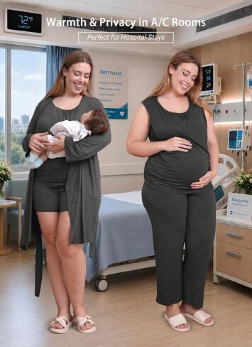 Rnxrbb 4 PCS Hospital&Home Nursing Pajamas Robe Set for Postpartum Pajama Maternity Breastfeeding Pj Birth Lounge Clothes in Kuwait