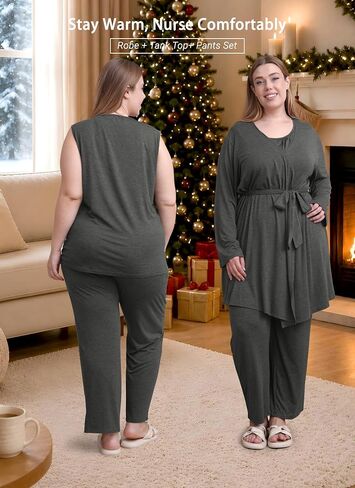 Rnxrbb 4 PCS Hospital&Home Nursing Pajamas Robe Set for Postpartum Pajama Maternity Breastfeeding Pj Birth Lounge Clothes in Kuwait