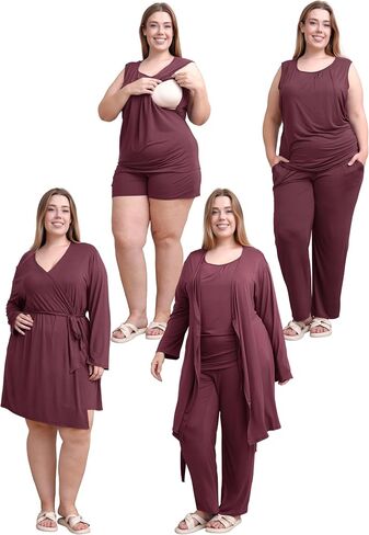 Rnxrbb 4 PCS Hospital&Home Nursing Pajamas Robe Set for Postpartum Pajama Maternity Breastfeeding Pj Birth Lounge Clothes in Kuwait