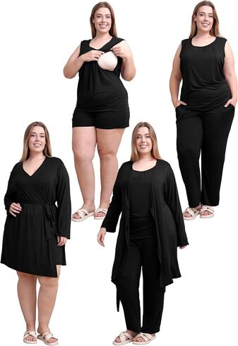 Rnxrbb 4 PCS Hospital&Home Nursing Pajamas Robe Set for Postpartum Pajama Maternity Breastfeeding Pj Birth Lounge Clothes in Kuwait