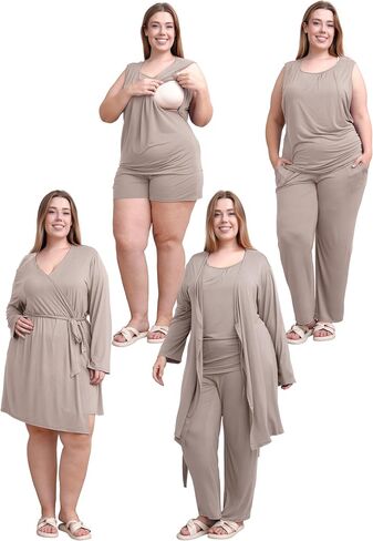 Rnxrbb 4 PCS Hospital&Home Nursing Pajamas Robe Set for Postpartum Pajama Maternity Breastfeeding Pj Birth Lounge Clothes in Kuwait