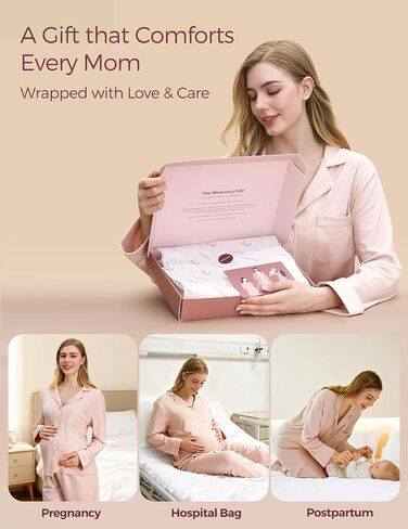طقم بيجامة للرضاعة بعد الولادة من Momcozy للنساء قطعتين، أكمام طويلة ورقبة على شكل حرف V وأزرار سفلية من القطن لاستراحة الأمومة Pjs وردي in Kuwait