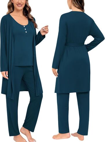 SWOMOG Maternity Nursing Robe Set 3 Piece Women Postpartum Pajamas Breastfeeding 3 in 1 Labor Delivery Zipper Pregnancy Pjs in Kuwait