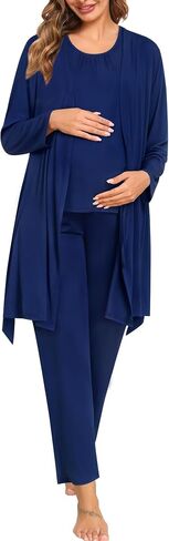 SWOMOG 3pcs Maternity Nursing Robe Set Labor Delivery Double Layer Pajamas Set Postpartum Breastfeeding PJS, S-XXL in Kuwait